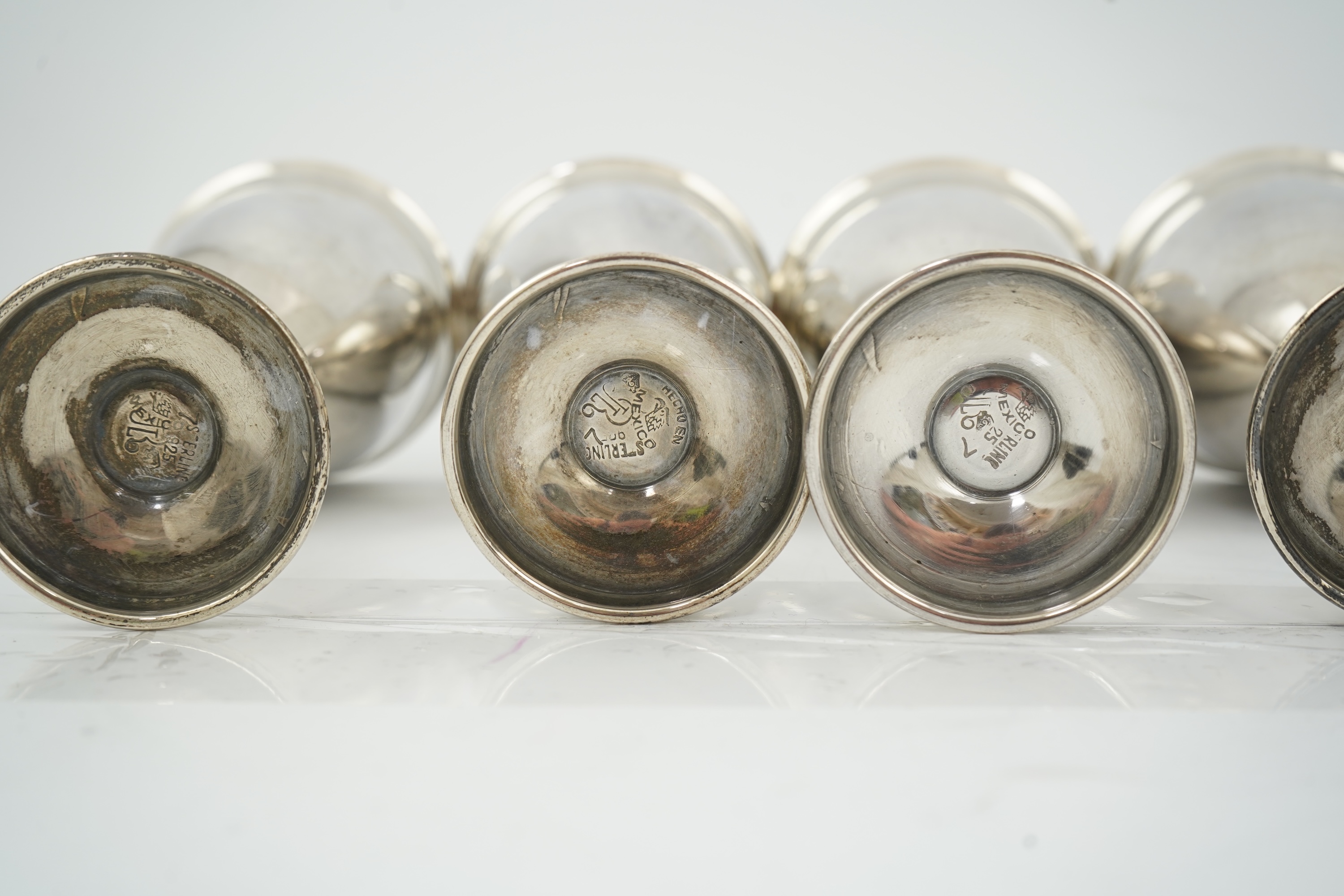 A set of six 20th century Mexican sterling silver goblets